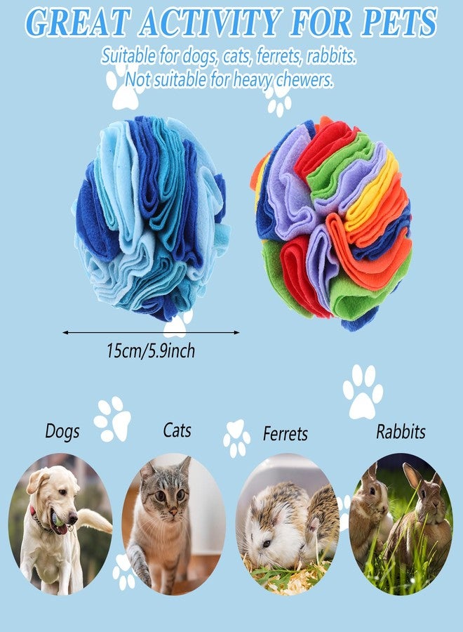 AojSup 2 Packs Snuffle Ball for Dogs - Sniffle Interactive Treat Ball, Stress Relief, Slow Feeder, Puzzle Toy for Small Medium Dogs Cats, Soft Polar Fleece, Rainbow & Ocean Blue, 5.9 Inches - Image 2